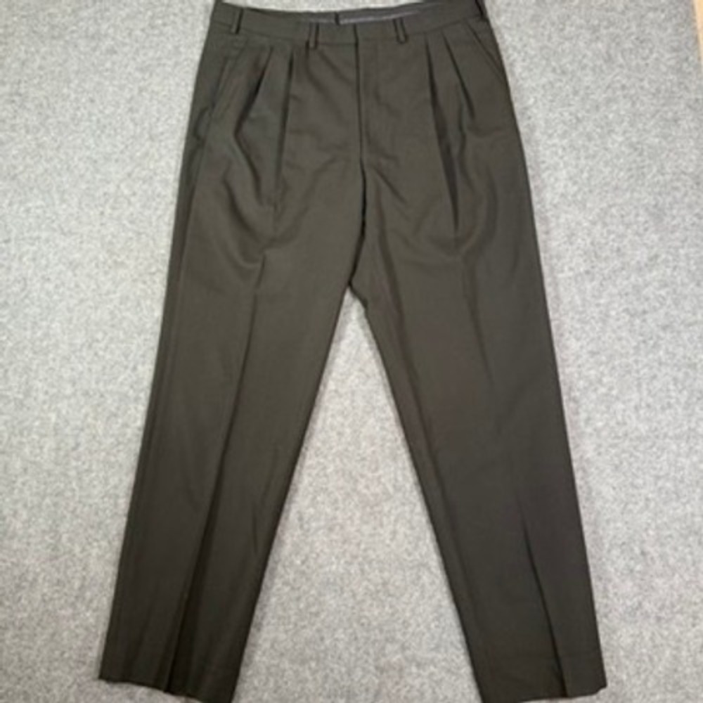 Proper‎ Cloth Black 100% Merino Wool Pleated Dress Pants Flannel Trouser 36x31